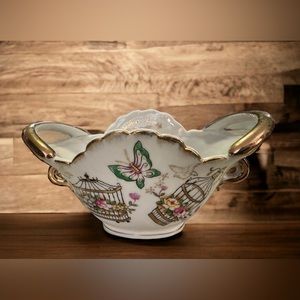 Hand Painted Ardalt Japan #6388 - 1950s -Butterfly & Birdhouse trinket vintage